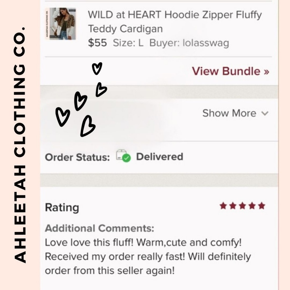 WILD at HEART Hoodie Teddy Zipper Cardigan - Picture 4 of 7